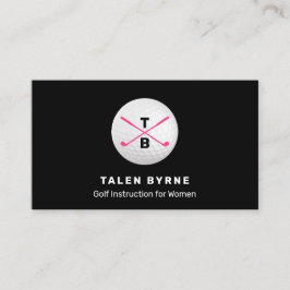 Vrouw Gold Instructor Pro Crossed Gold Clubs Visitekaartje