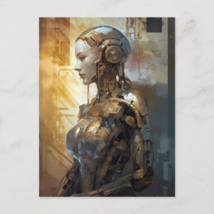 Vrouw Golden Cyborg Woman Science Fiction Briefkaart