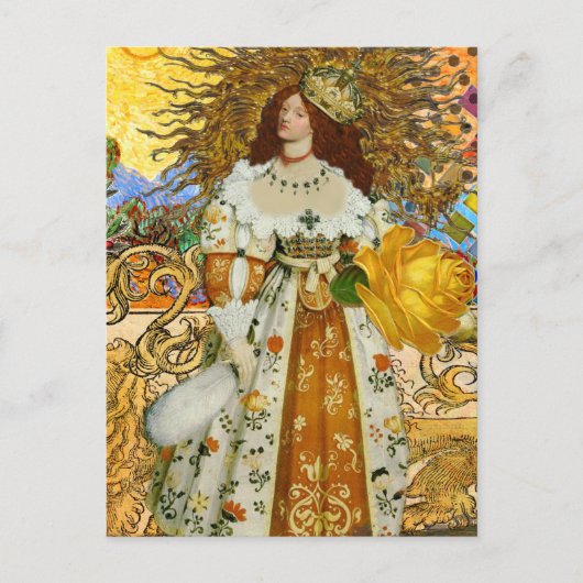  vrouw Golden Sun: Leo Zodiac Collage Art Briefkaart (Voorkant)