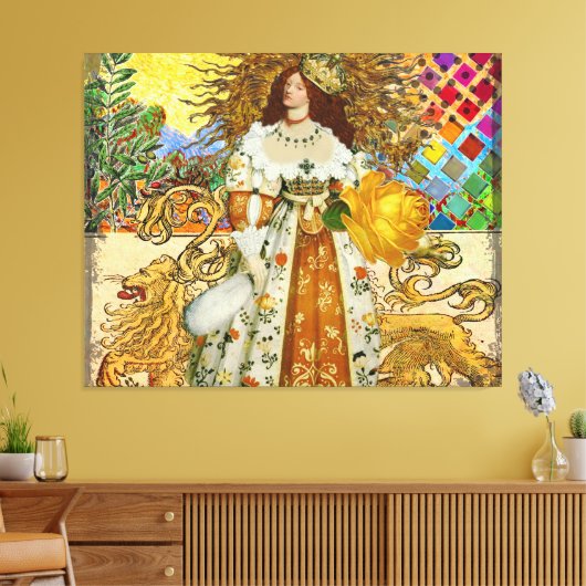  vrouw Golden Sun: Leo Zodiac Collage Art Canvas Afdruk (Insitu (Woonkamer))