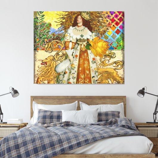  vrouw Golden Sun: Leo Zodiac Collage Art Canvas Afdruk (Insitu (Slaapkamer))