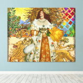  vrouw Golden Sun: Leo Zodiac Collage Art Canvas Afdruk (Insitu (Houten vloer))