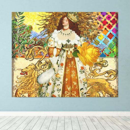vrouw Golden Sun: Leo Zodiac Collage Art Canvas Afdruk (Insitu (Houten vloer))