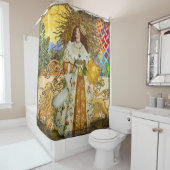 vrouw Golden Sun: Leo Zodiac Collage Art Douchegordijn (In situ)