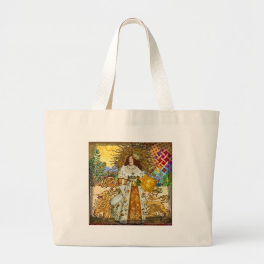  vrouw Golden Sun: Leo Zodiac Collage Art Grote Tote Bag (Voorkant)