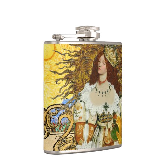  vrouw Golden Sun: Leo Zodiac Collage Art Heupfles (Rechts)