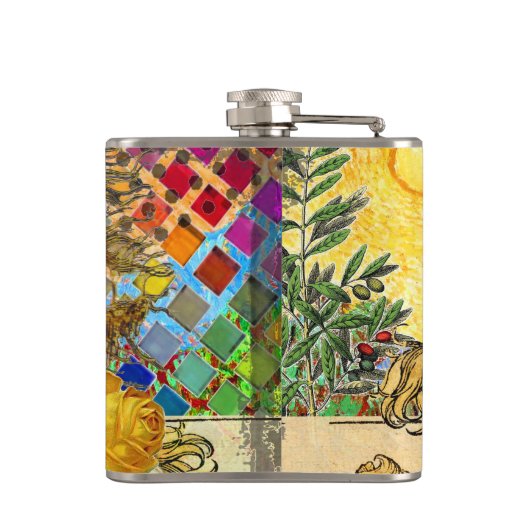  vrouw Golden Sun: Leo Zodiac Collage Art Heupfles (Achterkant)