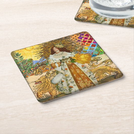  vrouw Golden Sun: Leo Zodiac Collage Art Kartonnen Onderzetters (Schuin)