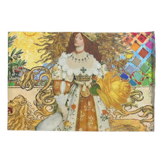  vrouw Golden Sun: Leo Zodiac Collage Art Kussensloop (Achterkant)