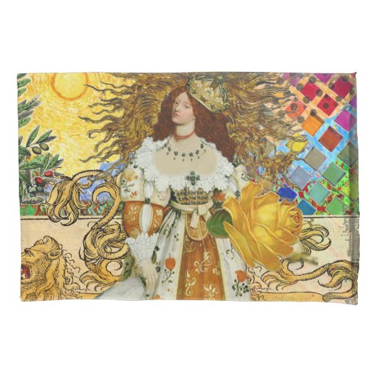 vrouw Golden Sun: Leo Zodiac Collage Art Kussensloop (Voorkant)