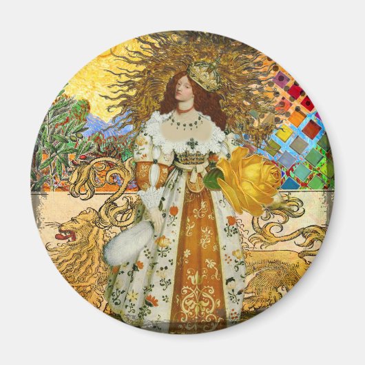vrouw Golden Sun: Leo Zodiac Collage Art Magneet (Voorkant)