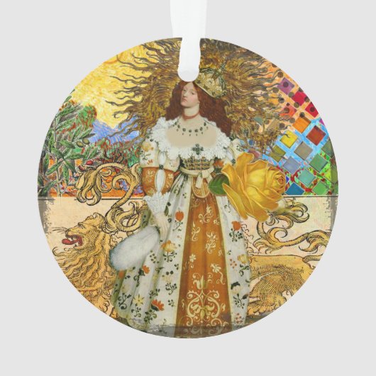  vrouw Golden Sun: Leo Zodiac Collage Art Ornament (achterkant)