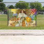 vrouw Golden Sun: Leo Zodiac Collage Art Spandoek (Insitu)