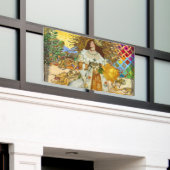 vrouw Golden Sun: Leo Zodiac Collage Art Spandoek (Buitenkant Gebouw)