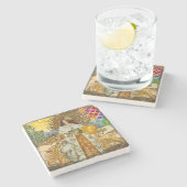 vrouw Golden Sun: Leo Zodiac Collage Art Stenen Onderzetter (Zijkant)