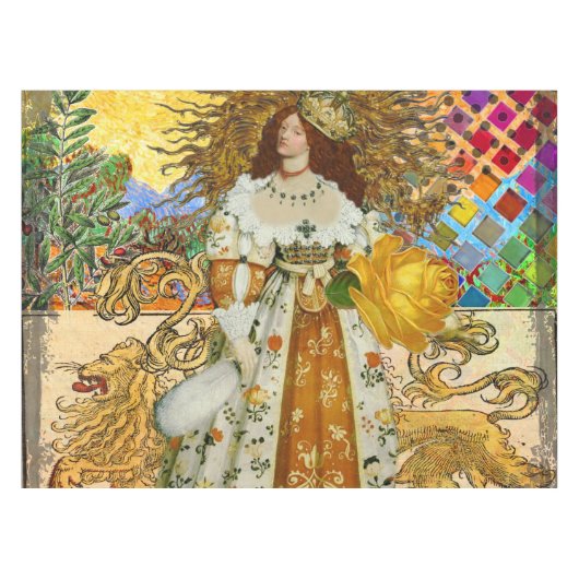 vrouw Golden Sun: Leo Zodiac Collage Art Tafelkleed (Voorkant (Horizontaal))