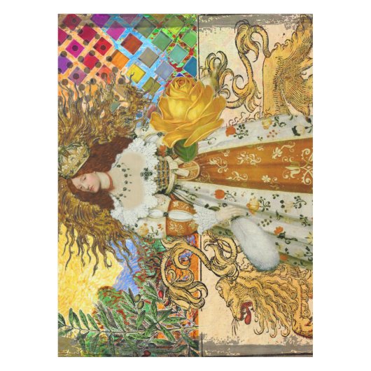  vrouw Golden Sun: Leo Zodiac Collage Art Tafelkleed (Voorkant)