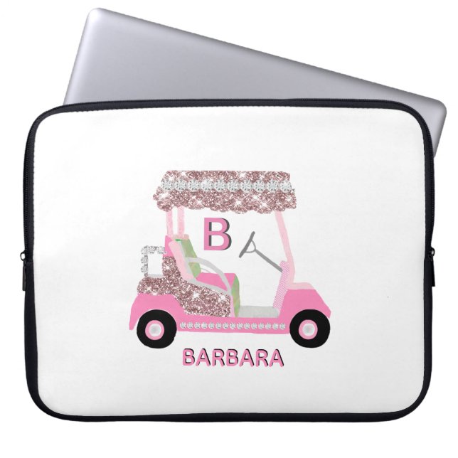 Vrouw Golf Cart personaliseren Laptop Sleeve (Voorkant)