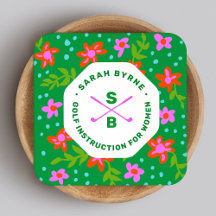 Vrouw Golf Instructor Golf Pro Floral Monogram Sq