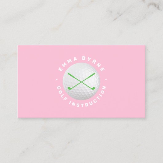 Vrouw Golf Instructor Pro Roze Crossed Clubs Busi Visitekaartje (Voorkant)