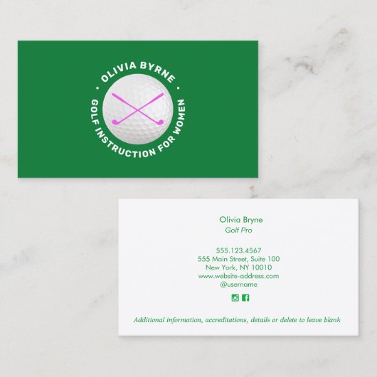 Vrouw Golf Instructor Pro Visitekaartje (Voorkant / Achterkant)