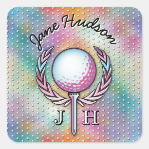 Vrouw Golfer Aangepast Monogram Ontwerp Vierkante Sticker