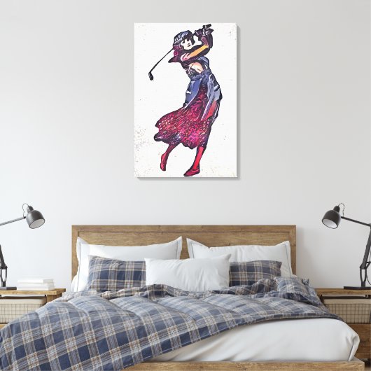 Vrouw golfer canvas afdruk (Insitu (Slaapkamer))