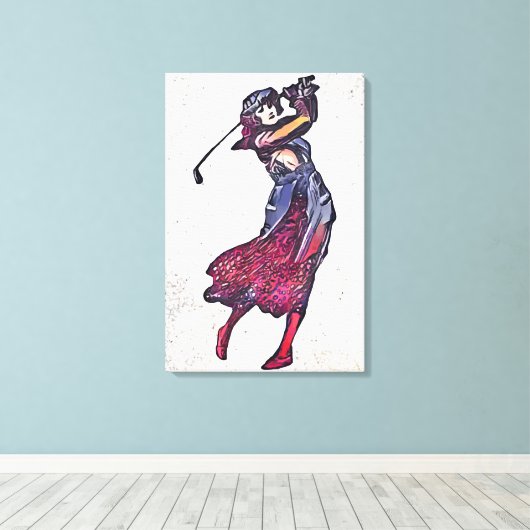 Vrouw golfer canvas afdruk (Insitu (Houten vloer))