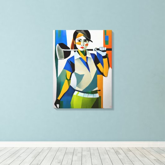 Vrouw Golfer - Canvas Art Print (Insitu (Houten vloer))