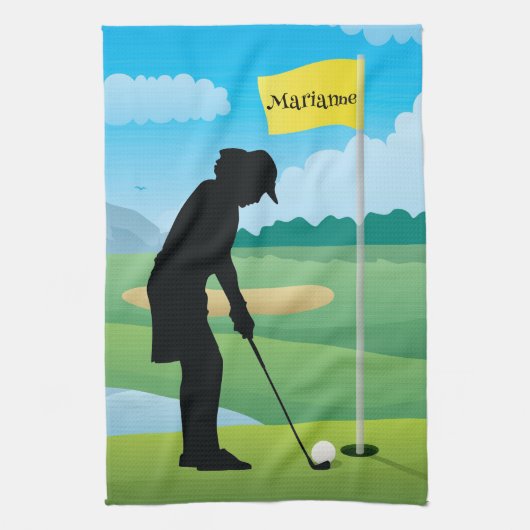Vrouw Golfer Design Golf Towel Theedoek (Verticaal)