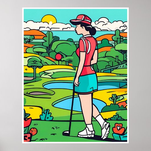 Vrouw Golfer- Golf Art Print (Voorkant)