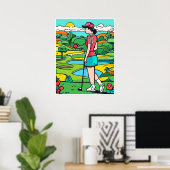 Vrouw Golfer- Golf Art Print (Thuiskantoor)