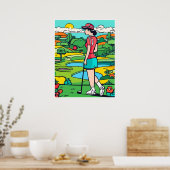 Vrouw Golfer- Golf Art Print (Keuken)
