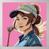 Vrouw Golfer - Golf Art Print (Voorkant)