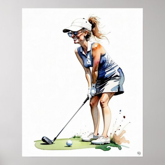 Vrouw Golfer - Golf Art Print (Voorkant)