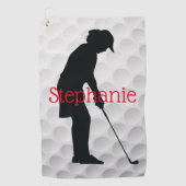 Vrouw Golfer Golf Towel Golfhanddoek (Voorkant)
