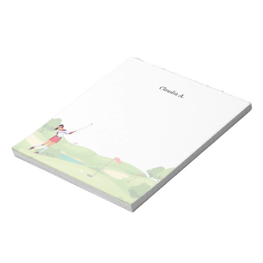 Vrouw golfer golft op koers notitieblok (Linkerzijde)