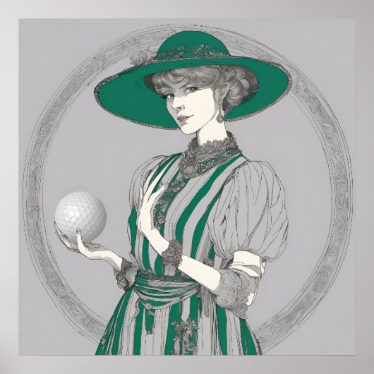 Vrouw Golfer Illustratie - Art Print (Voorkant)