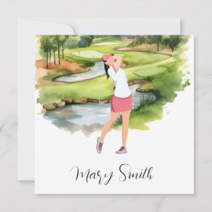 Vrouw Golfer is golfen op golfbaan waterverf Feestdagenkaart