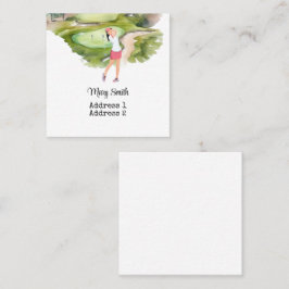 Vrouw Golfer is golfen op golfbaan waterverf Vierkante Visitekaartje