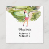 Vrouw Golfer is golfen op golfbaan waterverf Vierkante Visitekaartje (Voorkant)