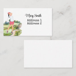 Vrouw Golfer is golfen op golfbaan waterverf Visitekaartje