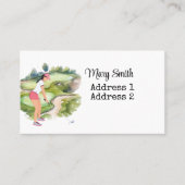 Vrouw Golfer is golfen op golfbaan waterverf Visitekaartje (Voorkant)