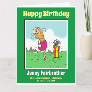 Vrouw Golfer komt in een Twist terecht. Funny Golf Kaart