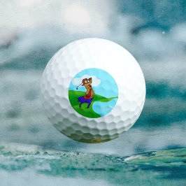 Vrouw Golfer Rijden over Water Hazard Golfballen