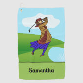 Vrouw Golfer Rijden over Water Hazard Golfhanddoek (Voorkant)