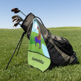 Vrouw Golfer Rijden over Water Hazard Golfhanddoek