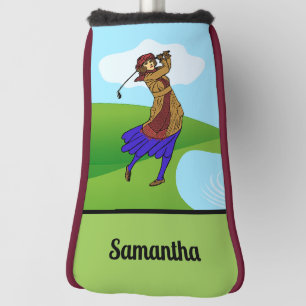Vrouw Golfer Rijden over Water Hazard Golfheadcover