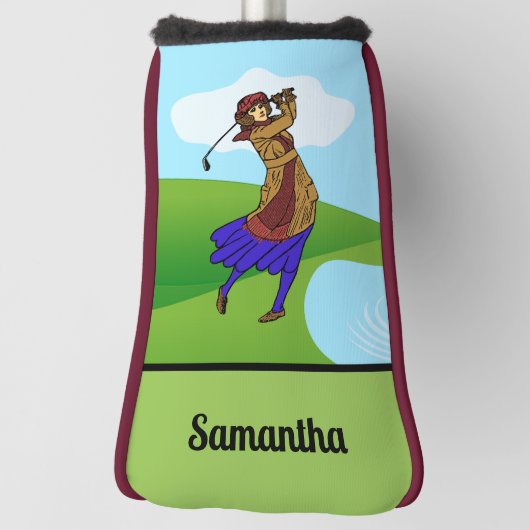Vrouw Golfer Rijden over Water Hazard Golfheadcover (Draai 90)
