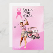 Vrouw golfer roze golfkar op roze borstkanker kaart (Voorkant / Achterkant)